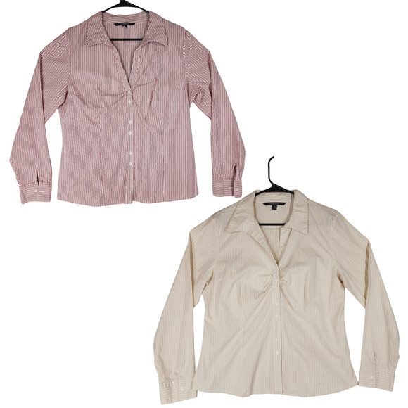 Chadwicks‎ Button Up Shirts sz 16 Women Lot 2 Striped Pink Cream Fitted Business - Picture 1 of 16